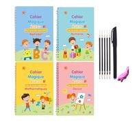 Quavva Quaderno per esercizi magici per bambini, riutilizzabile, con scanalature, con penna, libro da disegno con numeri dell'alfabeto e numeri dell'alfabeto (ricariche francesi a 4 + 5 file)