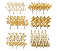 Qubnydg 30 Pezzi Oro Eucalipto Artificiali Foglie di Eucalipto Artificiale | Rami di Foglie Artificiali Dorate Realistiche, Mini Decorativi Foglies Dorate Finte, per Festa di Nozze Giardino