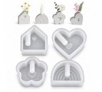 Qubnydg 4 Pezzi Stampi in Silicone, Fiore, Cuore, Casa Arcobaleno | 5.1 x 5.9cm Stampi in Silicone per Resina, Stampo in Resina Epossidica Per DIY Vasi Decorativi e Portacandele