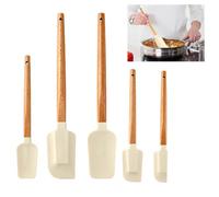 Qubnydg 5 Pezzi Spatole in Silicone Da Cucina, Leccapentole Spatel Küche | 5.5 x 32cm Leccapentole Silicone Resistenti ai Calore con Manici Lunghi, Spatole Antiaderenti e Cucina con Manico in Legno