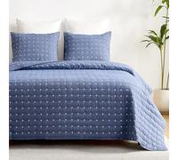 Qucover Copriletto matrimoniale 240x260cm, Coperta Divano Giorno ultra Morbida, Copriletto Matrimoniale Cotone, Trapunta Matrimoniale con 2 Federe 50x75cm, Copriletto Multiuso（blu）