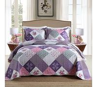 Qucover - Copriletto Trapuntato Matrimoniale Copriletti Trapunta Primaverile in Microfibra Copriletto Trapuntato 3SET 230 x 250 cm con due Federe Reversibile Viola