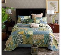 Qucover Copriletto trapuntato patchwork matrimoniale 100% cotone retrò chic Paisley stampato floreale patchwork trapunte per letti 230 x 230 cm, copriletto con 2 federe