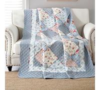 Qucover Patchwork Copriletto Trapuntato Singolo 150x200 cm Trapuntino per Primaverile Estivo Coperta in Cotone Shabby chic Blu Stile Country