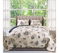 Qucover - Trapunta in cotone per letto king size, motivo stelle marine, per tutte le stagioni, per letto king size, 240 x 260 cm
