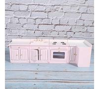 Qudinip 1:12 Mini Set da Cucina per Casa delle Bambole in Legno Simpatici Mobili Integrati per la Decorazione della Camera dei Bambini Rosa (Combinazione di mobili da cucina)