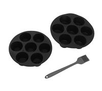 Qudinip 7 tazze in silicone per muffin, 7 cavità in silicone, stampo per friggitrice con pad nero, per torte a microonde, muffin, cioccolatini, 7 in 8 pollici