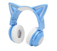 Qudinip Auricolare Bluetooth con Orecchio di Gatto Simpatico LED Regolabile Senza Fili per Bambini, Adolescenti e Amanti dei Gatti Materiale ABS (Blu)
