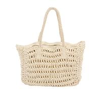 Qudinip Borse per la Spiaggia per Donne, Tasca della Paglia Intrecciata, Cavo Vintage -out a Doppia Maniglia della Cita (Beige)