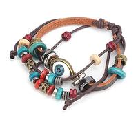 Qudinip Bracciale con Perline Regolabile in Stile Etnico con Occhio Azzurro e Design Vintage Intagliato a cavità per Regalo e Decorazione - Un Pezzo