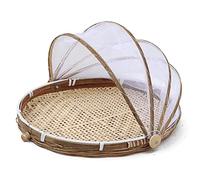 Qudinip Cesto di Copertura Alimentare di Alghe, Cesh in Rete Rotonda Intrecciata con Coperchio a Prova di Mosca per Verdure di Frutta di Carne di Formaggio da Picnic da Picnic Patio, (40 cm)