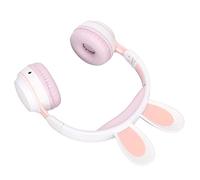 Qudinip Cuffie Bluetooth 5.0 Rabbit Ear Cuffie Wireless per Bambini Alla Moda con Luce LED per Apprendimento Online e Musica 3-12 Anni (Bianco Rosa)