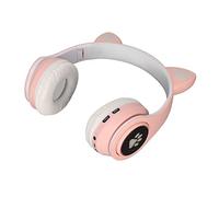Qudinip Cuffie con Orecchie di Gatto Luminose Cuffie Wireless Carine per Bambini con Comode Antirumore e Design Pieghevole (Rosa)