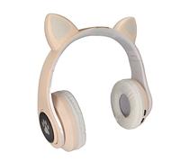 Qudinip Cuffie con Orecchie di Gatto Luminose Cuffie Wireless Carine per Bambini con Comode Antirumore e Design Pieghevole (Cachi)