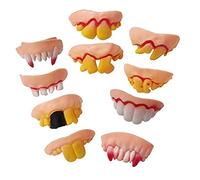 Qudinip Denti Finti di Halloween, Gomma 10 Pezzi Brutti Denti Marci Ardente per Il Costume Zombi Mannaro, Decorazione di Halloween per Adulti per Bambini Cosplay
