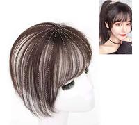 Qudinip Frangia Fermaglio per Capelli con Frangia, Realistica, con di Capelli Umani Marrone Scuro, per Uso Quotidiano, Matrimoni, Feste, 23 Cm