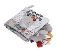 Qudinip Libri di Stoffa per Bambini Libro Masticabile in 3D con Animali Morbidi per L'apprendimento Precoce e Il Gioco Sensoriale - Grigio Bianco, 1 unità, Dimensioni 6,1x6,5 Pollici (Elefantessa)