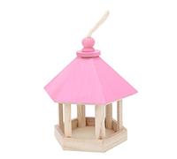 Qudinip Mangiatoia per Uccelli in Legno Robusta Mangiatoia per Casetta per Uccelli da Esterno Sospesa per Parco Giardino con Tetto Realizzato in Pannello di densità di Paulownia (Rosa)
