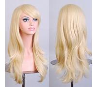 Qudinip Parrucca Lunga Riccia Ondulata per Donna Costume Cosplay Alla Moda Resistente Al Calore 70 Cm Capelli Sintetici Ideale per la Festa di Halloween (Oro chiaro)