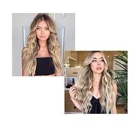 Qudinip Parrucca Lunga Riccia per Donne Eleganti, Morbida Estensione dei Capelli Ondulati Marrone Dorato, Capelli Sintetici Facili Installare per L'uso Quotidiano