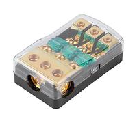 Qudinip Portafusibile Mini ANL Calibro 0/2/4 con Blocco di Distribuzione a 3 Vie per Audio Automatico, Struttura in Rame Dorato Ad Alte Prestazioni