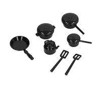 Qudinip Set di Pentole e Padelle in Miniatura per Casa delle Bambole, Pentole Realistiche con Coperchi e Forchette per Accessori per Casa delle Bambole in Scala 1/12, Materiale in Lega, Divertente
