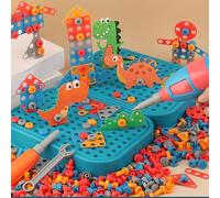 Qudinip Set di Puzzle con Trapano a Forma di Dinosauro, Cassetta degli Attrezzi Educativa Realistica Fai da Te, per Bambini e Ragazzi, in Plastica, 1 unità (Dinosauro)