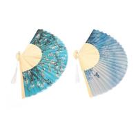 Qudinip Set di Ventagli Pieghevoli, Eleganti Ventagli Portatili in bambù con Fiori di Albicocca e Pittura Ad Acquerello per Decorazioni, Regali o Eventi Estivi - 2 unità