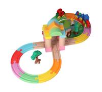 Qudinip Set Trenino in Legno per Bambini, Mattoncini Colorati per Giochi Fantasiosi, Ideale per Bambini Dai 3 Anni in su, Materiale in Legno di Faggio (Combinazione di binari a forma di OOM-8)