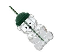 Qudinip Simpatica Tazza in Vetro con Cannuccia per Bambini a Doppia Parete da 20 Once per Bevande Quotidiane in Borosilicato Portatile