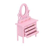 Qudinip Toeletta per Casa delle Bambole in Scala 1:12 con Specchio, Design Elegante in Miniatura, Perfetto per L'arredamento della Camera da Letto, Materiale di Betulla, 9,2 Cm X 17 Cm (Rosa)