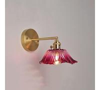 qudkdhs Aplique de pared vintage de latón con pantalla de cristal morado transparente. Lámpara de pared nórdica moderna para sala de estar, dormitorio y comedor (morado y rosa, apliques).