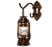 qudkdhs E27 Retro Classic Kerosene Lamp Wall Sconce - Bronze Wrought Iron Lantern for Home, Bar, Restaurant, And Outdoor Decor(Brass)