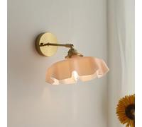 qudkdhs Milchglas-Wandleuchte, Vintage-Blumen-Wandleuchte, gerader Arm, Mid-Century-Wandbeleuchtung, festverdrahtete Goldene Schlafzimmer-Wandlampe für Nachttisch, Flur, Wohnzimmer, Bauernhaus