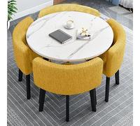 qudkdhs Set Tavolo da Pranzo Rotondo, Tavolo da conferenza Moderno con 4 sedie, Combinazione Tavolo e Sedia per Reception ，Tavolo da Sala riunioni salvaspazio per 4 Persone per Soggiorno
