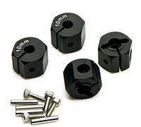 Que-T Adattatori esagonali per ruote in alluminio, spessore 10 mm, 12 mm, con perni e viti, per la maggior parte delle auto cingolate RC 1/10, colore nero