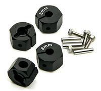 Que-T Adattatori esagonali per ruote in alluminio, spessore 8 mm, 12 mm, con perni e viti, per la maggior parte delle auto cingolate RC 1/10, colore nero