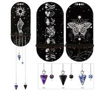 Queekay 3 piccoli ripiani in cristallo nero farfalla cristallo mensola magica Boho mano luna e stelle mensola strega roba in legno fasi lunari supporto in cristallo con 3 pezzi cristalli pietra