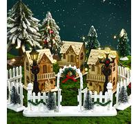 Queekay 5 Recinzioni Decorative del Villaggio di Natale Statuetta Illuminata del Cancello d'Ingresso Staccionata dell'Albero Corona di Natale Accessori Villaggio della Neve (Serie Bianca)