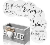 Queekay Set di 6 sottobicchieri in legno a forma di cuore per l'inaugurazione della casa, con supporto, divertenti per la protezione del tavolino da caffè, 10,2 cm (bianco, casa)