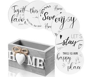 Queekay Set di 6 sottobicchieri in legno a forma di cuore per l'inaugurazione della casa, con supporto, divertenti per la protezione del tavolino da caffè, 10,2 cm (bianco, casa)