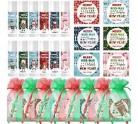 Queekay Set Regalo di Natale Balsami per Labbra alla Cera d'Api con Cartoline di Natale e Sacchetti di Organza Balsamo per Labbra Idratante Stick Cura delle Labbra per Donne e Uomini(12 Sets)