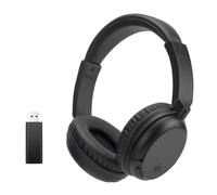 Queemie Cuffie wireless Bluetooth con radio FM, ultra leggere, senza fili, per TV, senza ritardo audio con bassi potenti, per anziani (nero)