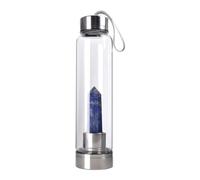 Queemie Naturale Zaffiro Cristallo Vetro Acqua Bottiglia, Pietra Preziosa Centro Infuso Blu Marino Quarzo Sports Coppa Obelisco Bacchetta Energia Tazza per Guarigione Benessere