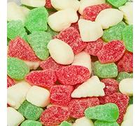 Queen City Candy Cave, caramelle natalizie a forma di campane, Babbo Natale, pupazzi di neve e alberi, caramelle gommose natalizie al gusto di ciliegia, lime e caramella al caramello, da Queen City