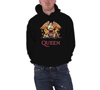 Queen Felpa con Cappuccio Classic Crest Band Logo Nuovo Ufficiale Uomo Nero Size XXL