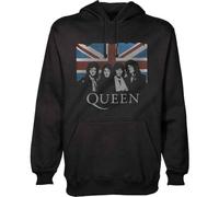 Queen Felpa con Cappuccio Vintage Union Jack Band Logo Nuovo Ufficiale Uomo Nero Size L