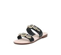 QUEEN HELENA Ciabatte Gioiello Basse con Strass Pietre Doppia Fascia Eleganti Casual Donna Y3029 Nero 39