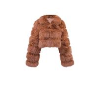 QUEEN HELENA Pellicciotto Corto Invernale Caldo Giacca con Pelo Morbido Pelliccia Peloso Donna PLC06 Camel