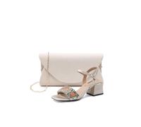 QUEEN HELENA Sandali Eleganti Bassi con Strass Donna S2856 (Scarpa Champagne con Pochette, Sistema Taglie Calzature EU, Adulto, Donna, Numero, Media, 40)